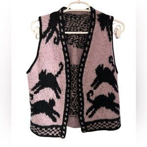 Pink and Black Cat Patterned Women's Vest